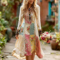 Women's Retro Bohemian Floral Casual V-neck Long Sleeve Dress