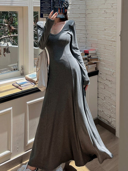 ‘s Maxi Dress Korean Long Sleeve V-neck Slim Fit A-line Autumn Spring Prom Robe Vestidos Mujer New