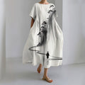 Comstylish Women's Japanese Art Landscape Painting Midi Dress