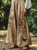 Forest Butterfly Floral Embroidery Vintage Women's Linen Loose Pants elevenforest