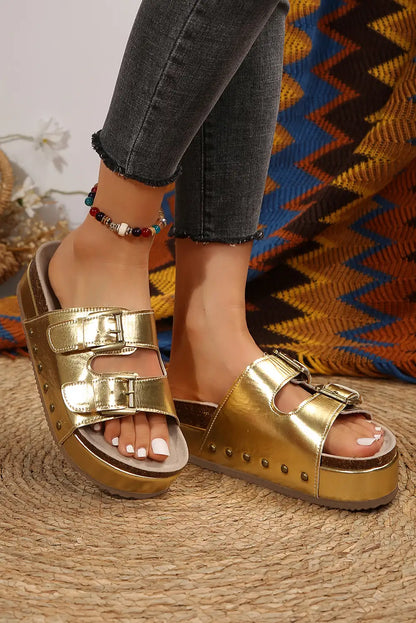 Gold Leathered Platform Slippers