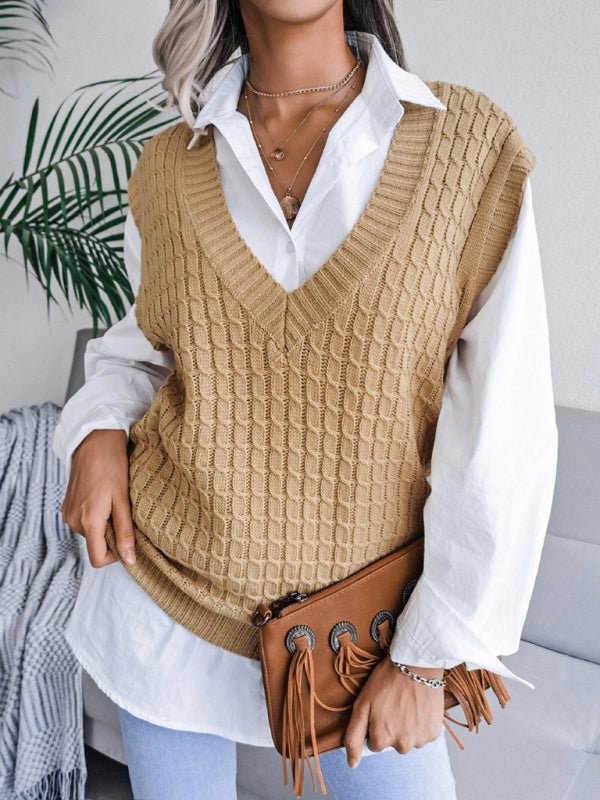 Vanessa® | Women'S V-Neck Fried Dough Sweater, Casual, Loose Knit
