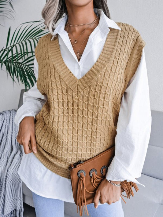 Vanessa® | Women'S V-Neck Fried Dough Sweater, Casual, Loose Knit