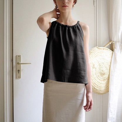 Linen Camisole: ’s Summer French Halter Sleeveless Strap Top