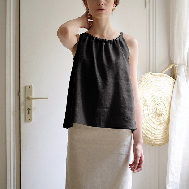Linen Camisole: ’s Summer French Halter Sleeveless Strap Top