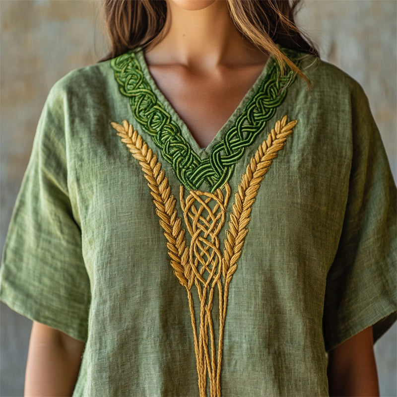 Lammas Wheat Celtic Embroidered Irish Linen Tunic elevenforest