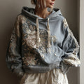 Women's Vintage Rose Floral Art Casual Warm Hoodie elevenforest