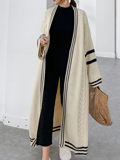 Urban Loose Contrast Color Striped Cardigan Coat