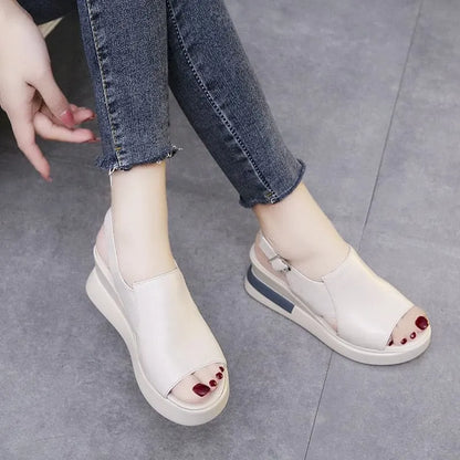 Wedge Shoes for Sandals Color Open Toe High Heels Buckle Strap Female Sandalias