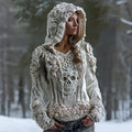Women's Skull Flower Celtic Knot Knit Hooded Sweater elevenforest