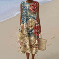 Women's Vintage Floral Independence Day Art Linen Tank Dress elevenforest