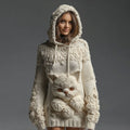 Comstylish Women's Vintage Cute Cat Art Knitted Warm Cazy Hooded Sweater
