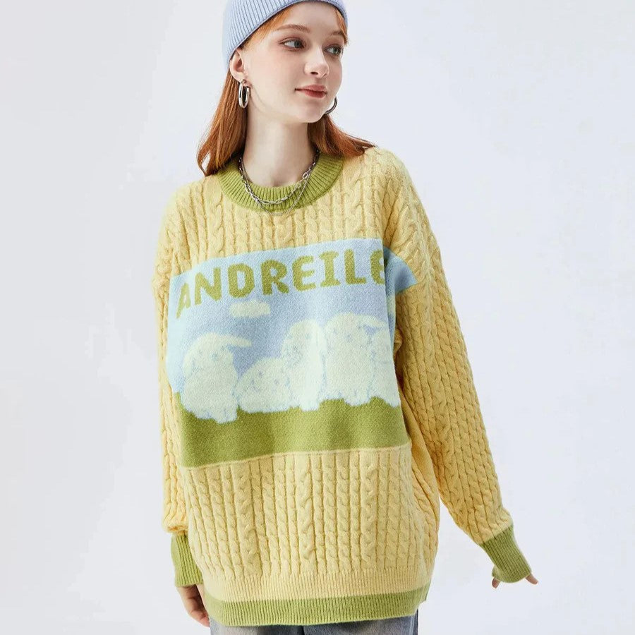 Aranza® | Cable sweater with a pastel cloud pattern