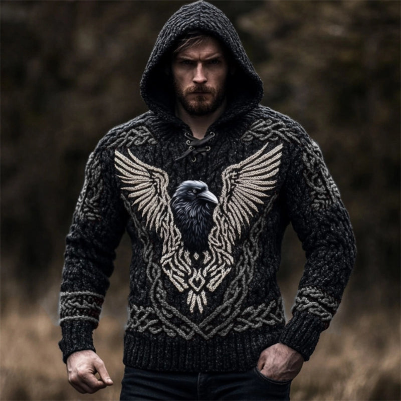 Men's Viking Raven Inspired Celtic Chunky Hooded Sweater elevenforest