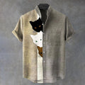 Vintage Funny Black Cat Art Print Casual Cotton Shirt elevenforest