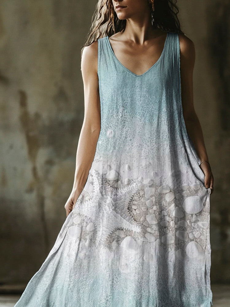 Boho Marine Embossed Bio Art Women's V-neck Vest Dress elevenforest