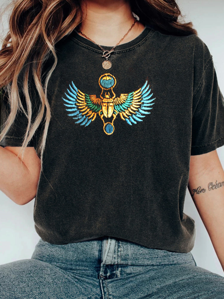 Comstylish Scarab Beetle Ancient Egyptian Embroidered Vintage T Shirt