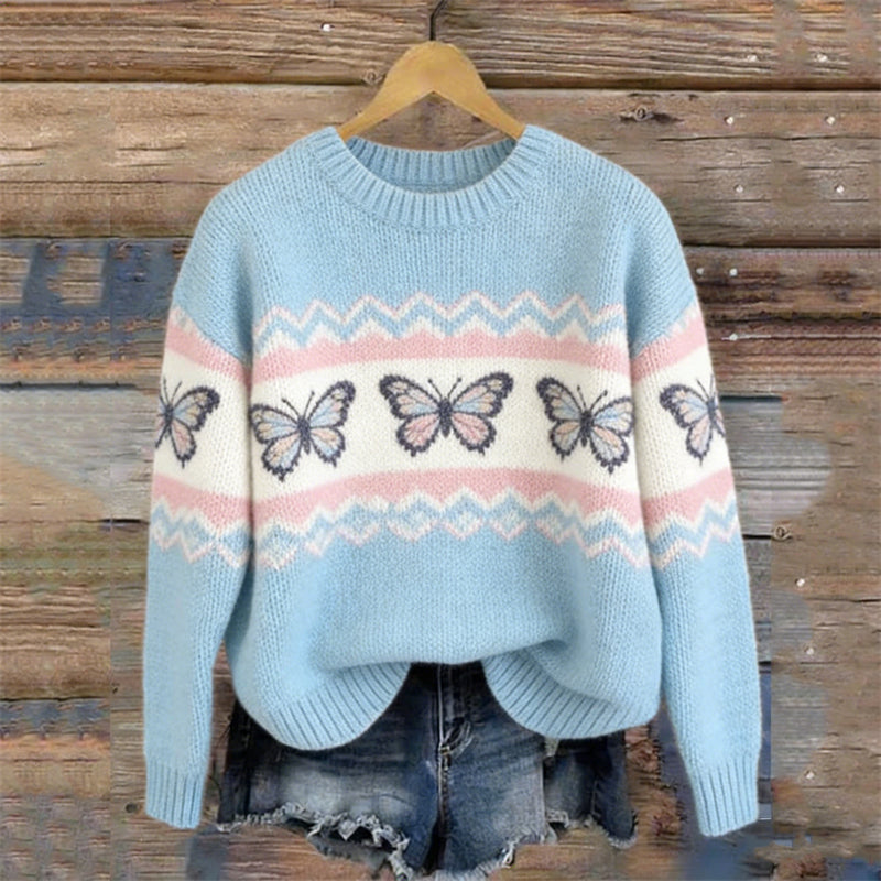 Comstylish Vintage Butterflies Trans Flag Colorblock Isle Sweater