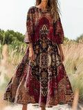Women's Ethnic Tattoo Pattern Art Print Cotton Round Neck Dress