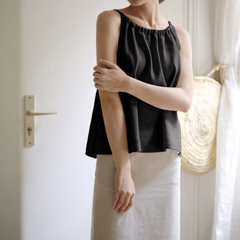 Linen Camisole: ’s Summer French Halter Sleeveless Strap Top