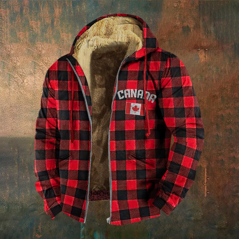 Men's Vintage Canadian Check Maple Leaf Print Casual Hoodie elevenforest