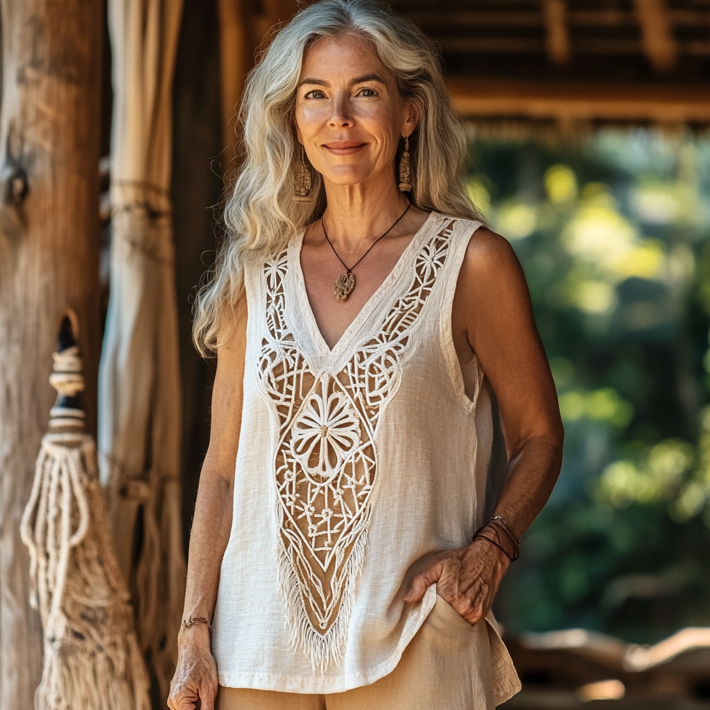 Vintage Bohemian Cotton And Linen V-neck Top elevenforest