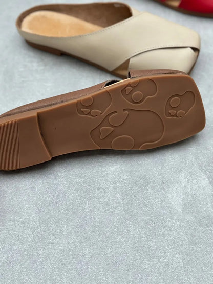 Summer Leather Spliced Slippers Qw1047