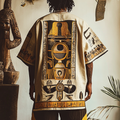 Ancient Egyptian Inspired Patchwork V Neck Linen T Shirt elevenforest