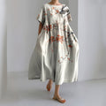Women Japanese Floral Art Printed Casual Midi Dress elevenforest