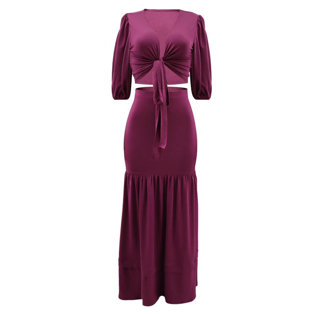 Spring Summer Slim Fit Short Top High Waist Skirt Office Two Piece Set