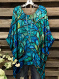 Women's Vintage Glass Window Flower Abstract Print Top