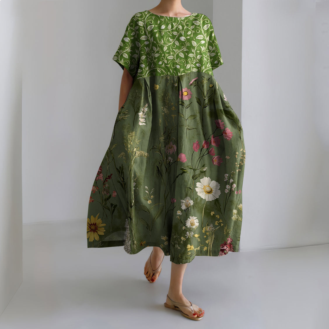 Women's Floral Casual Linen Dress elevenforest