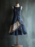 Vintage Elegant Lace Patchwork Linen Tank Dress elevenforest