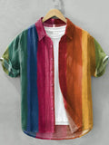 Men's Multicolor Striped Linen Blend Boho Shirt elevenforest