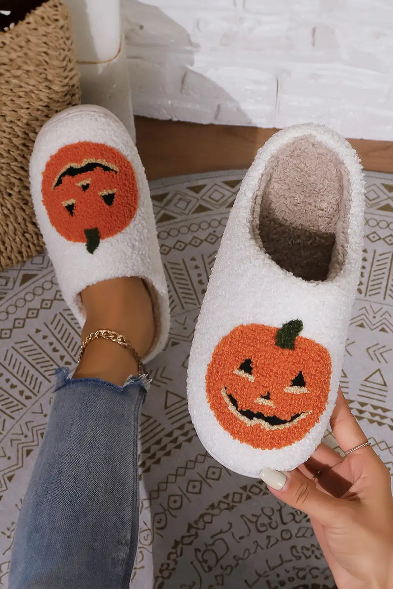 Spooky Pumpkin Print Plush Slippers