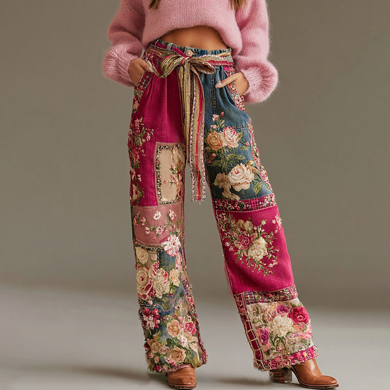 Women's Bohemian Floral Embroidery Art Casual Jeans elevenforest