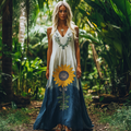 Bohemian Sunflower Embroidery Gradient Art Sleeveless Cozy Linen Maxi Dress elevenforest