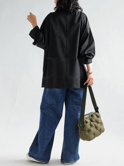 Long Sleeves Loose Color High Neck T-shirts Tops