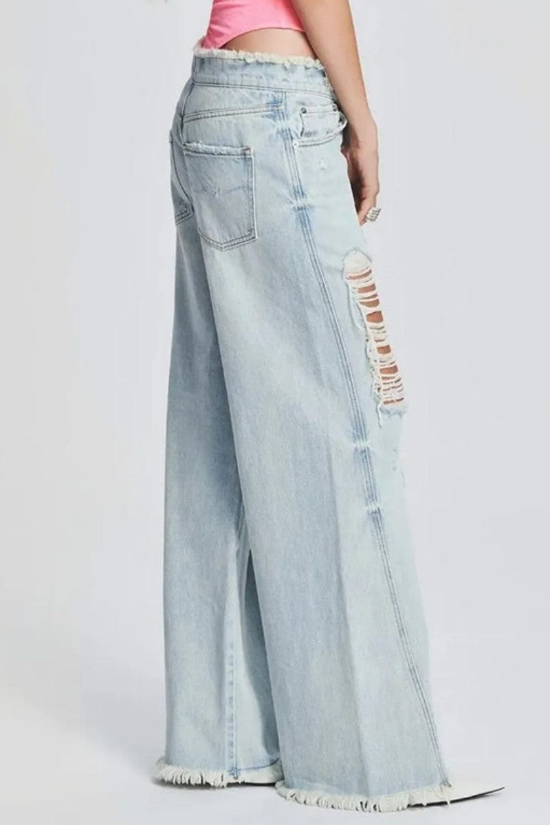 Ripped Patchwork Mid Waist Regular Denim Jeans (subject to the Actual Object)(5 Colors)