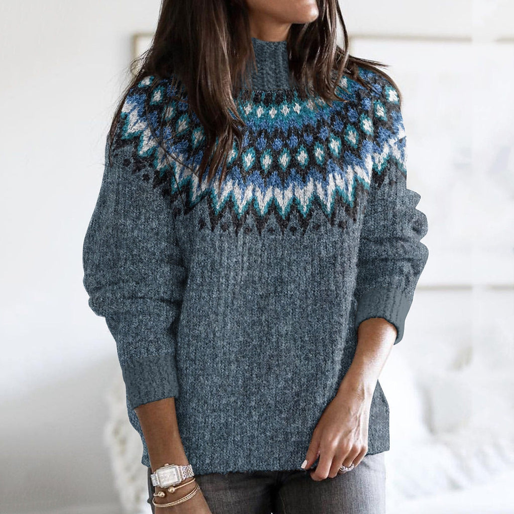 Retro Wavy Pattern Turtleneck Sweater elevenforest