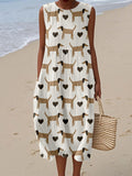 Comstylish Cute Painted Groodle Dogs Linen Tank Dress