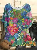 Comstylish Vintage Floral Art Print Casual Linen Blend Shirt