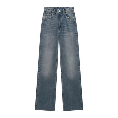 Fall Clothing Wide Leg Mid Waist Long Jeans – High Waisted Denim Pants