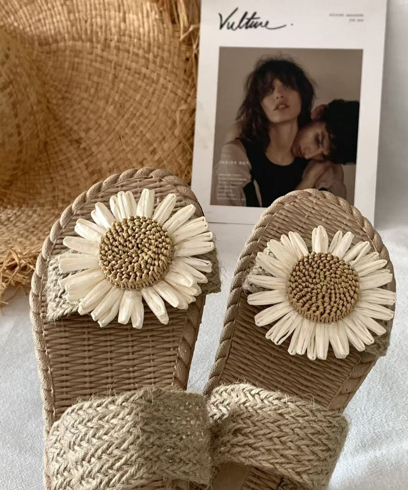 Handmade Grass Woven Flower Beach Slippers Summer New Ag1008