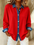 Women'S Casual Lapel Contrast Color Stitching Shirt 