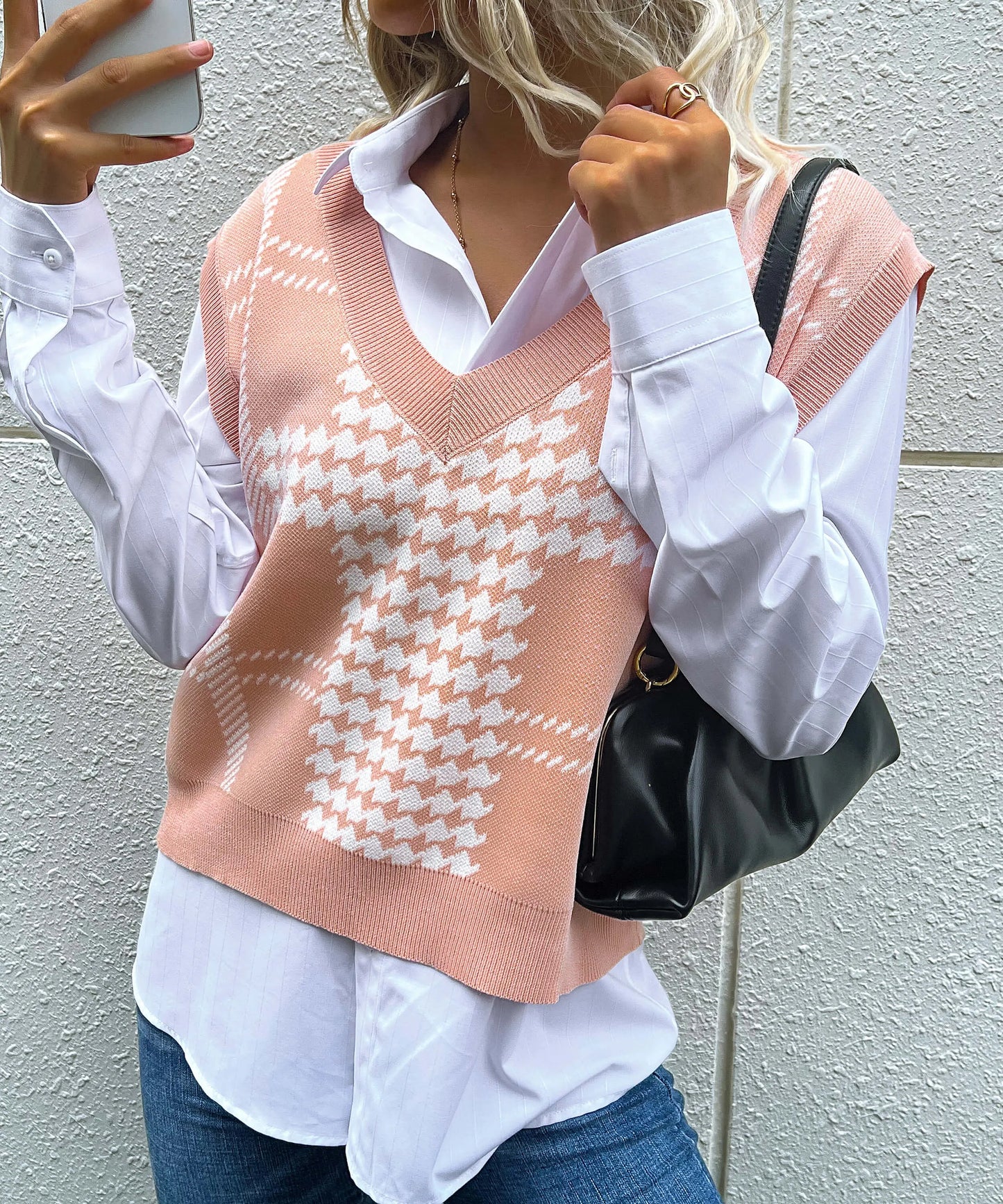 Harvard Knit Sweater Vest - Pink