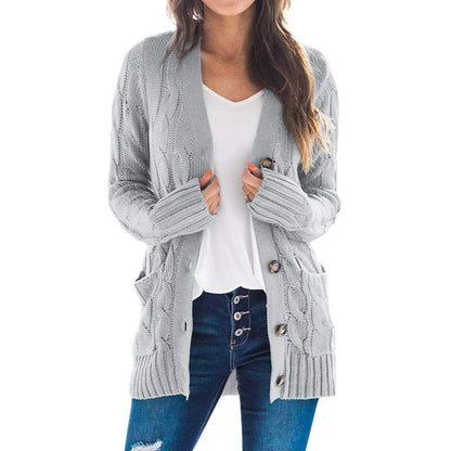 Autumn Winter Clothing Cardigan Coat Color Twist Button Cardigan Sweater