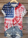 Comstylish Retro Independence Day Flag Tie Dye Print T-shirt