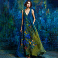 Vintage Floral Embroidered Contrast Linen Sleeveless Maxi Dress elevenforest