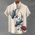 Men's Vintage Fish And Floral Art Print Casual Shirt elevenforest